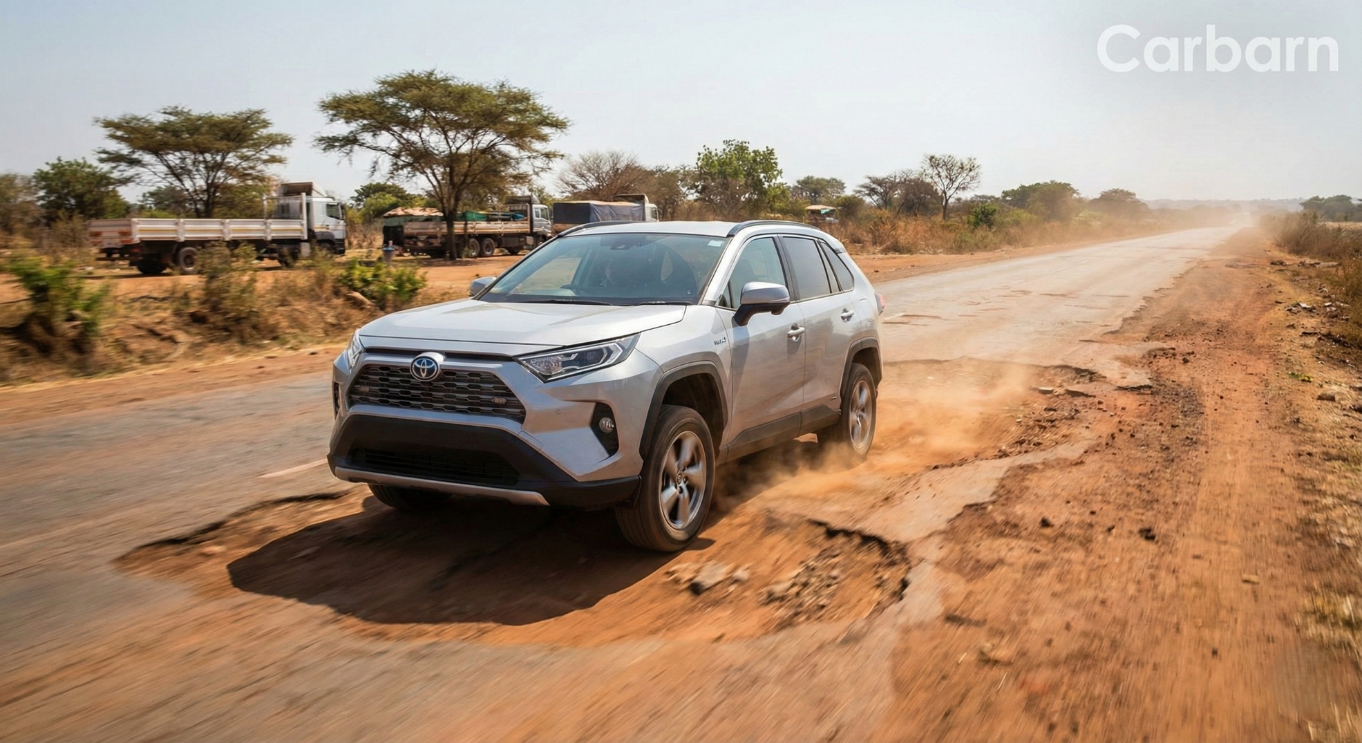 Hybrid SUV navigating rough sections of the Juba–Nimule highway